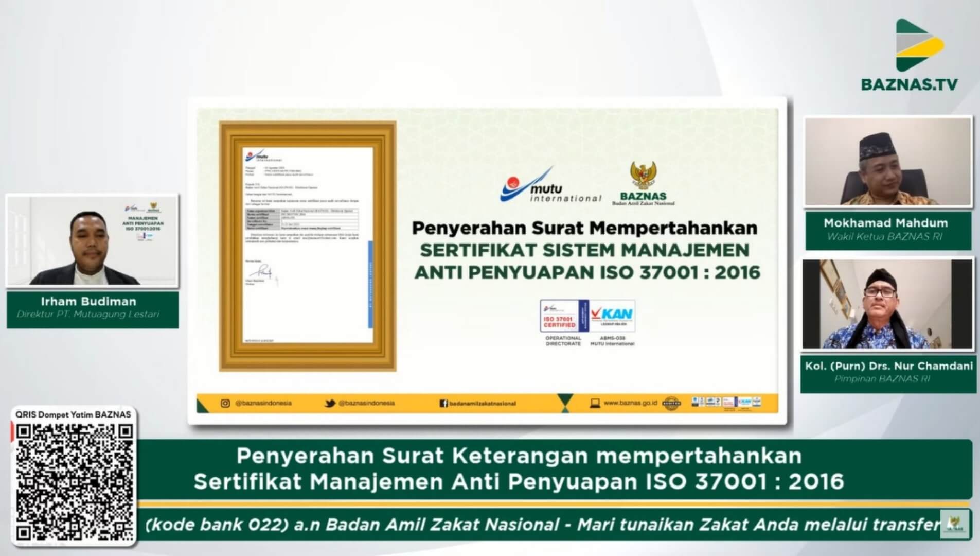 BAZNAS Berhasil Pertahankan Sertifikasi Manajemen Anti Penyuapan SNI ISO 37001:2016